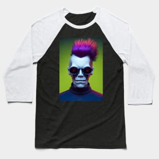 Punk Skull With Colorful Hair Cyberpunk Concept Digital Illustration Baseball T-Shirt